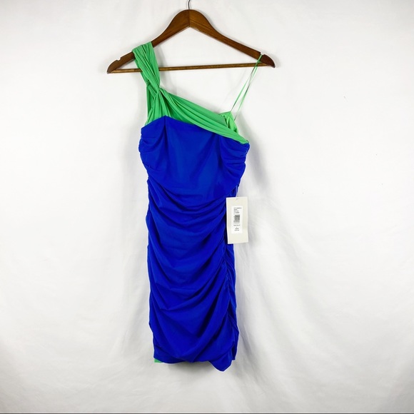 JILL STUART Blue and Green One Shoulder Fitted Mini Dress NWT in Size 2 - Picture 9 of 9